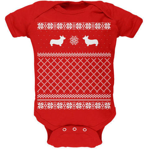 Corgi Ugly Christmas Sweater Kelly Green Soft Baby One Piece