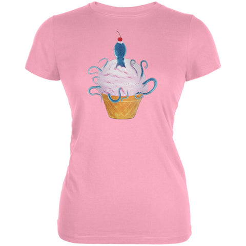 Ice Cream Cone Octopus Light Pink Juniors Soft T-Shirt
