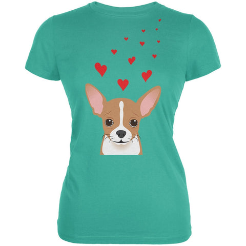 Valentine's Day Chihuahua Love Hearts Teal Juniors Soft T-Shirt