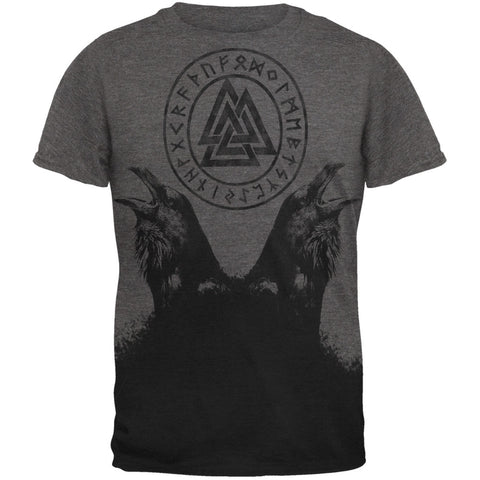 Huginn and Muninn Odin's Ravens All Over Dark Heather Soft Adult T-Shirt