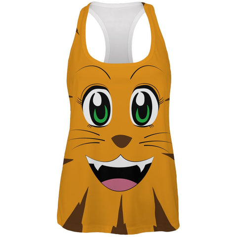 Anime Cat Face Neko All Over Womens Racerback Tank Top