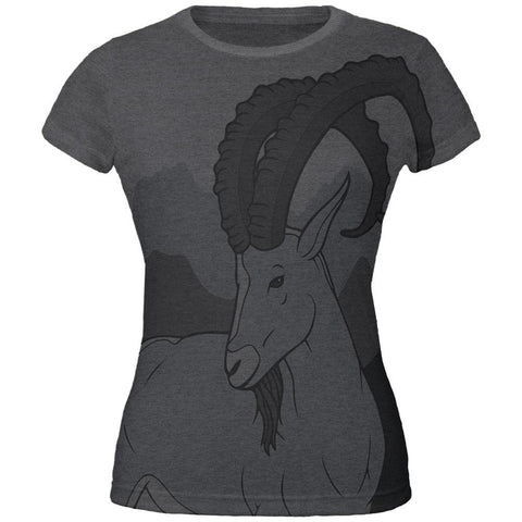 Ibex Goat Wild Mountains All Over Dark Heather Juniors Soft T-Shirt