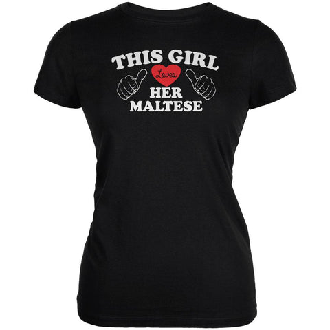 Valentines This Girl Loves Her Maltese Black Juniors Soft T-Shirt
