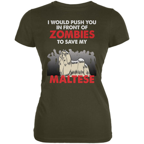 I Would Push You Zombies Maltese Army Juniors Soft T-Shirt