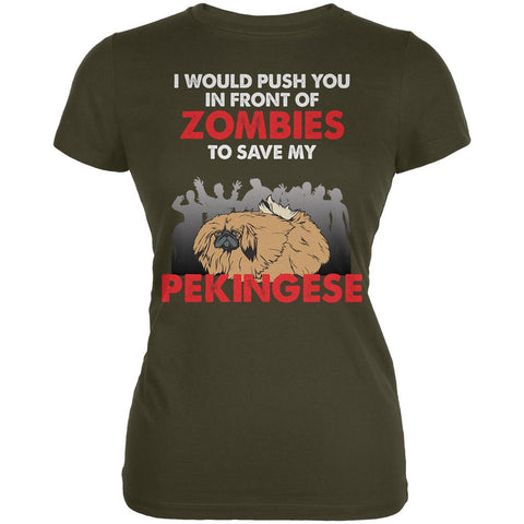 I Would Push You Zombies Pekingese Army Juniors Soft T-Shirt