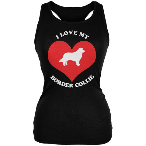 Valentines I Love My Border Collie Black Juniors Soft Tank Top
