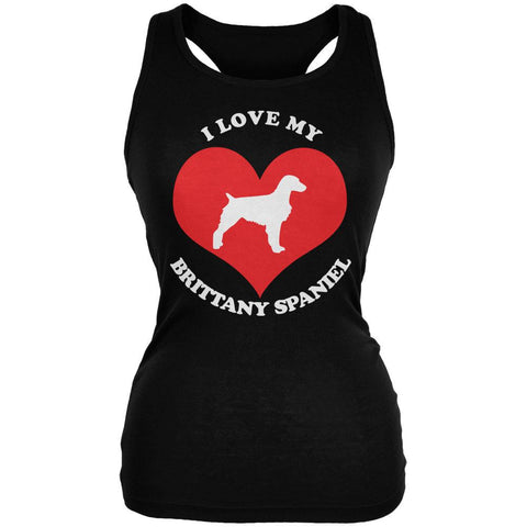 Valentines I Love My Brittany Spaniel Black Juniors Soft Tank Top