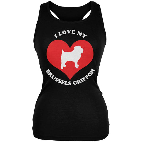 Valentines I Love My Brussels Griffon Black Juniors Soft Tank Top