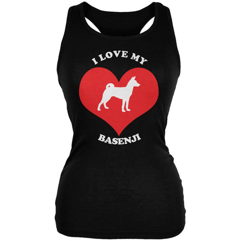 Valentines I Love My Basenji Black Juniors Soft Tank Top