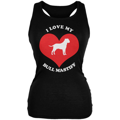 Valentines I Love My Bull Mastiff Black Juniors Soft Tank Top