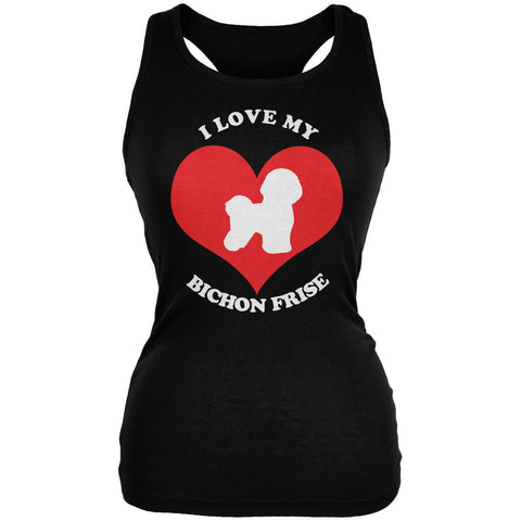 Valentines I Love My Bichon Frise Black Juniors Soft Tank Top