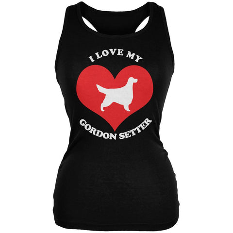 Valentines I Love My Gordon Setter Black Juniors Soft Tank Top