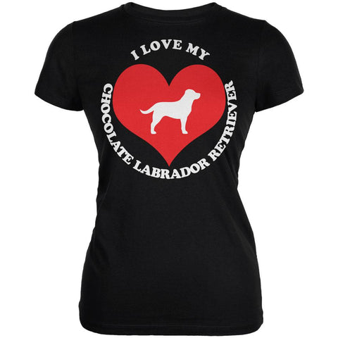 Valentines I Love My Chocolate Lab Black Juniors Soft T-Shirt