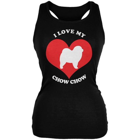 Valentines I Love My Chow Chow Black Juniors Soft Tank Top