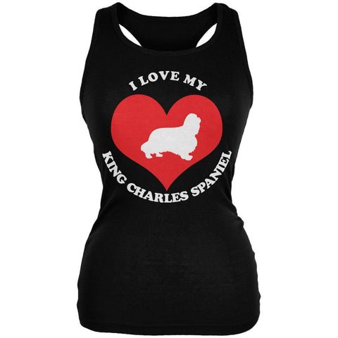 Valentines I Love My King Charles Spaniel Black Juniors Soft Tank Top