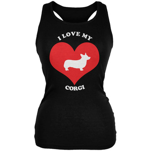 Valentines I Love My Corgi Black Juniors Soft Tank Top