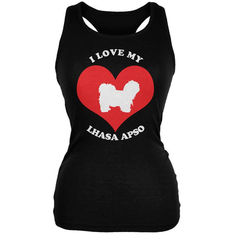 Valentines I Love My Lhasa Apso Black Juniors Soft Tank Top