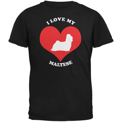 Valentines I Love My Maltese Black Adult T-Shirt