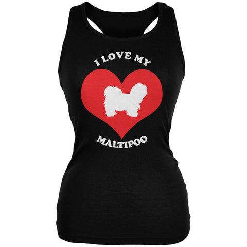 Valentines I Love My Maltipoo Black Juniors Soft Tank Top