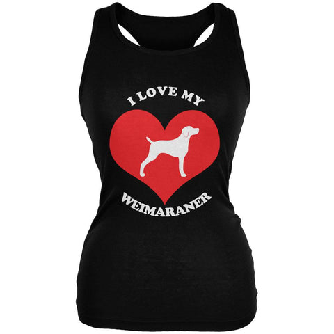 Valentines I Love My Weimaraner Black Juniors Soft Tank Top
