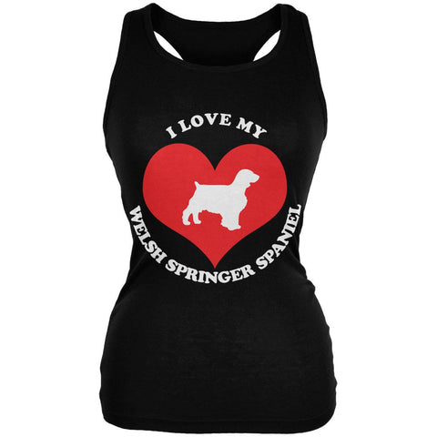 Valentines I Love My Welsh Springer Spaniel Black Juniors Soft Tank Top