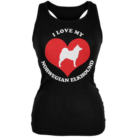 Valentines I Love My Norwegian Elkhound Black Juniors Soft Tank Top