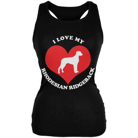 Valentines I Love My Rhodesian Ridgeback Black Juniors Soft Tank Top