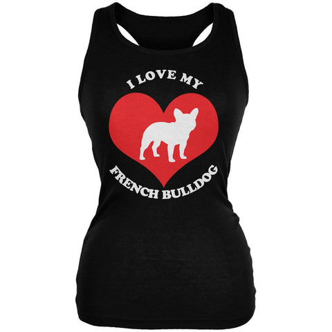 Valentines I Love My French Bulldog Black Juniors Soft Tank Top