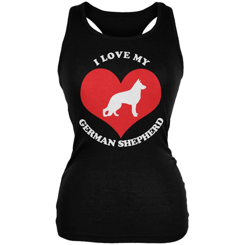 Valentines I Love My German Shepherd Black Juniors Soft Tank Top