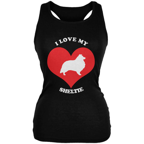 Valentines I Love My Sheltie Black Juniors Soft Tank Top