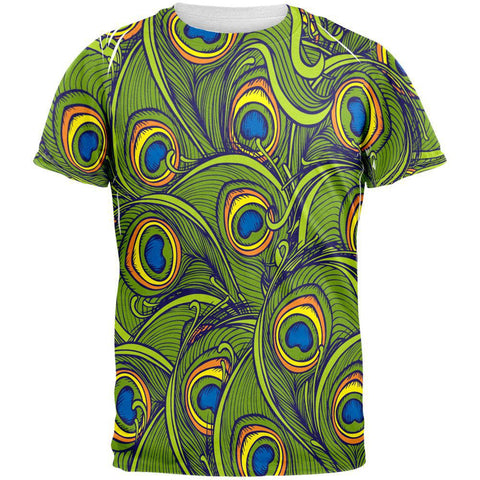 Graphic Peacock Feathers All Over Adult T-Shirt
