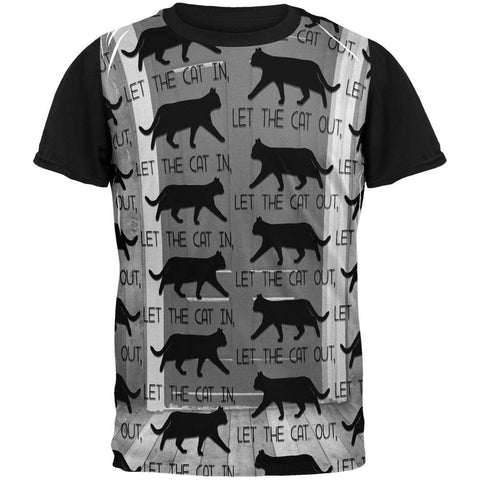 Let The Cat In Out Adult Black Back T-Shirt